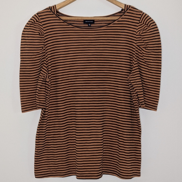 Who What Wear Women's XL Puff Sleeve Black and Brown Striped Top - Picture 1 of 7